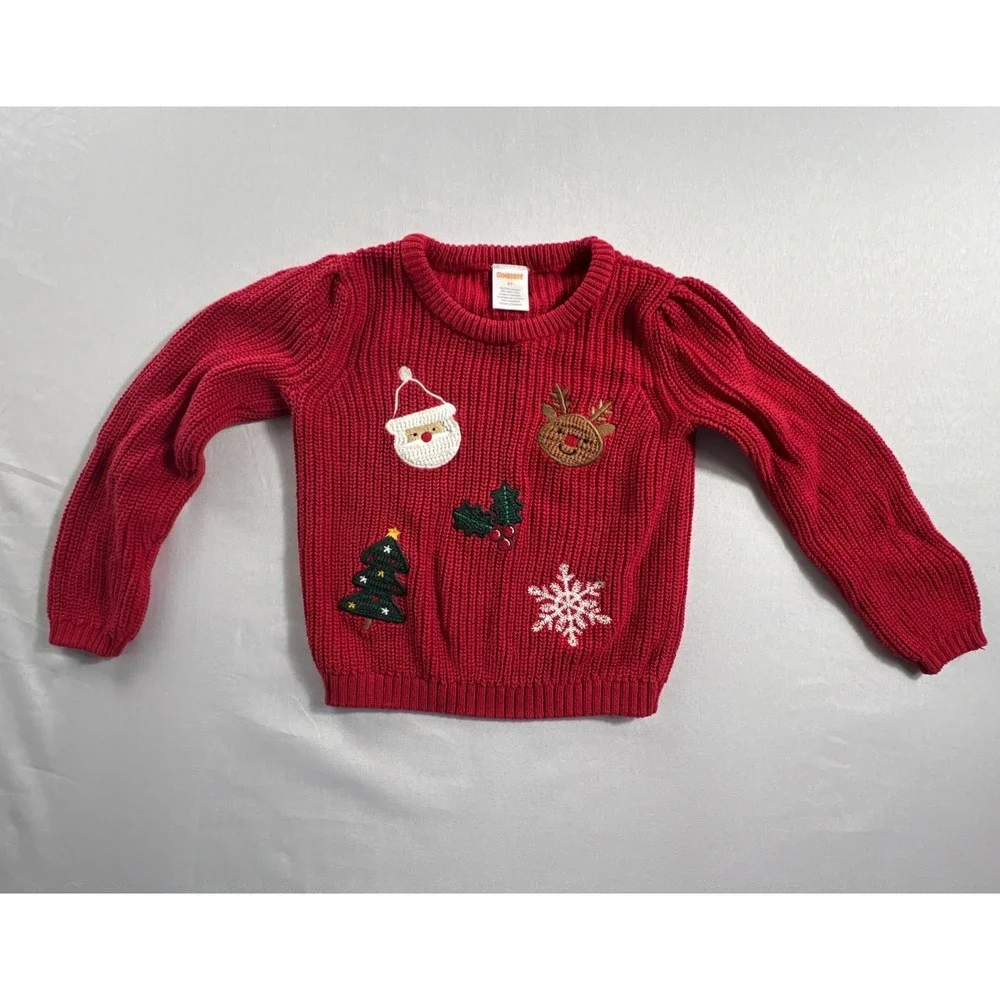 Gymboree Girls 3T Red Christmas Sweater Santa Reindeer Tree Snowflake Holiday